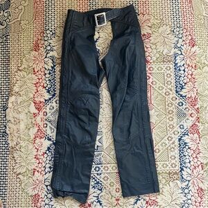 Vintage Leather Chaps Motorcycle Pants Biker Black Zip Away L 32-36"